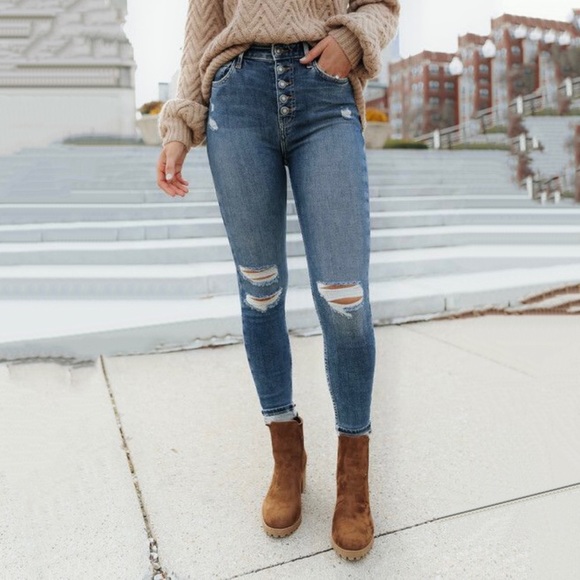 Free People Sabrina Blue Distressed‎ High Rise Skinny Jeans Size 24 - Picture 1 of 7